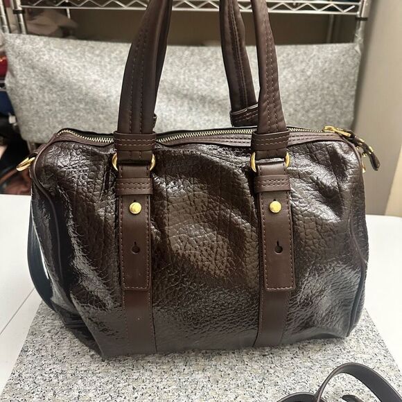Marc By Marc Jacobs Brown Patent Leather Zip top Satchel Shoulder Bag Large NEW - Picture 3 of 14